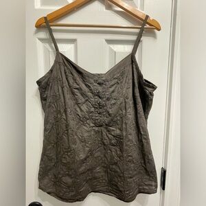 Esprit Y2K Women’s Tank Top Gray Floral Embroidery 100% Cotton Buttons Size 14